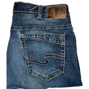 Silver Jeans Gordie Men's Blue Denim Distressed Stretch Straight‎ Leg 42 x 32